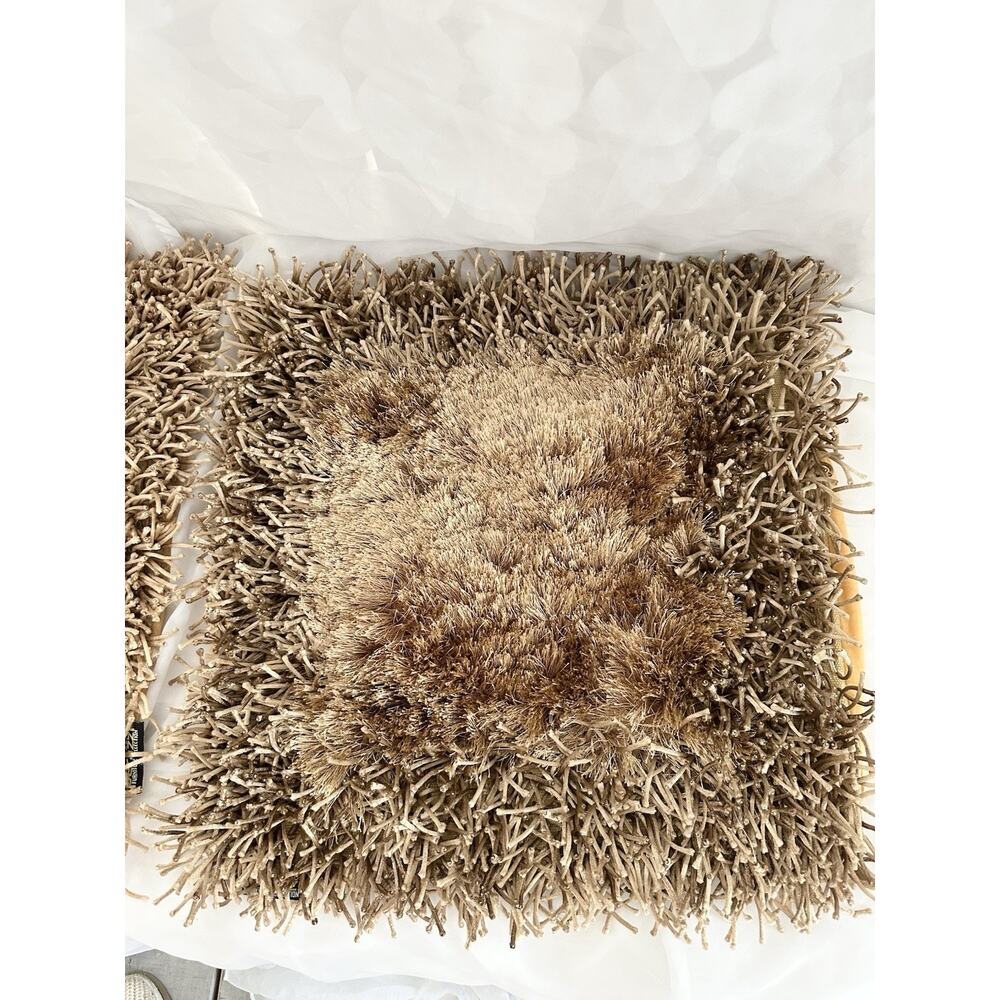 Set Of 3 BEIGE SHAGGY Square Throw Accent Pillows Carlo Perazzi Designer MODERN - Picture 5 of 12